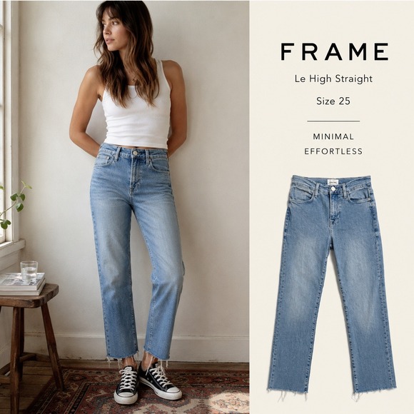 FRAME Denim - FRAME Le High Straight Jeans Womens 25 Light Blue Fading Premium Denim Capsule‎